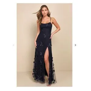 Lulus | Dresses | Lulus Abundant Charm Navy Blue 3d Floral Applique Maxi  Dress Size M | Poshmark